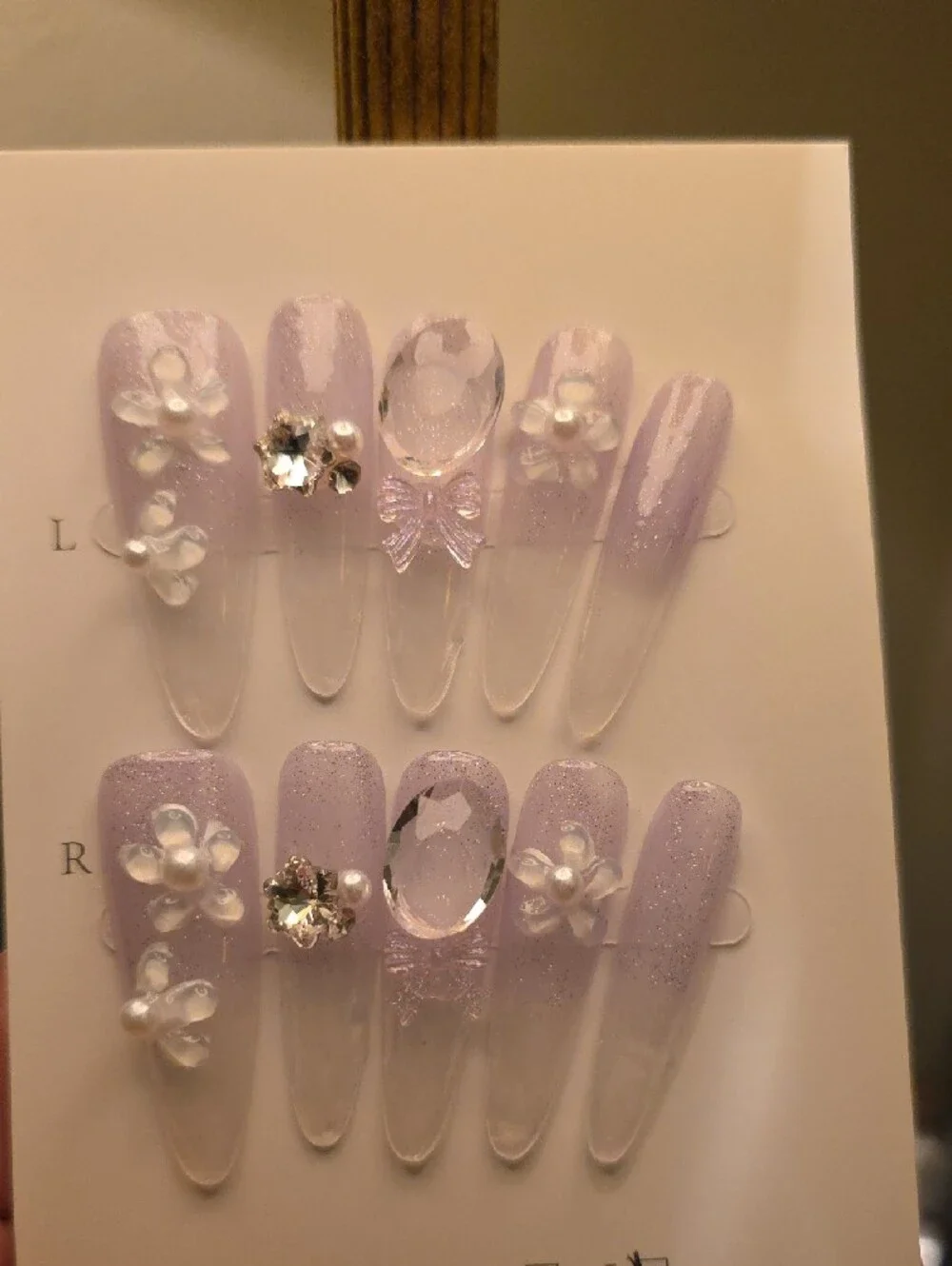 Delicate Lavender Pearl 3D Press-On Nails - Size Large